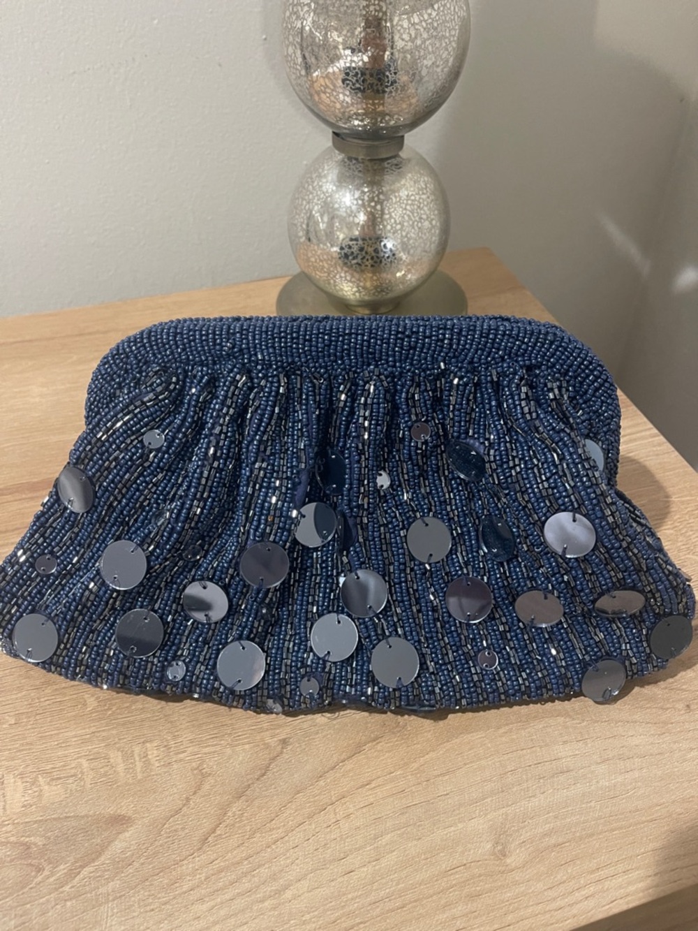 Anthropology Beaded Navy Sequin Clutch